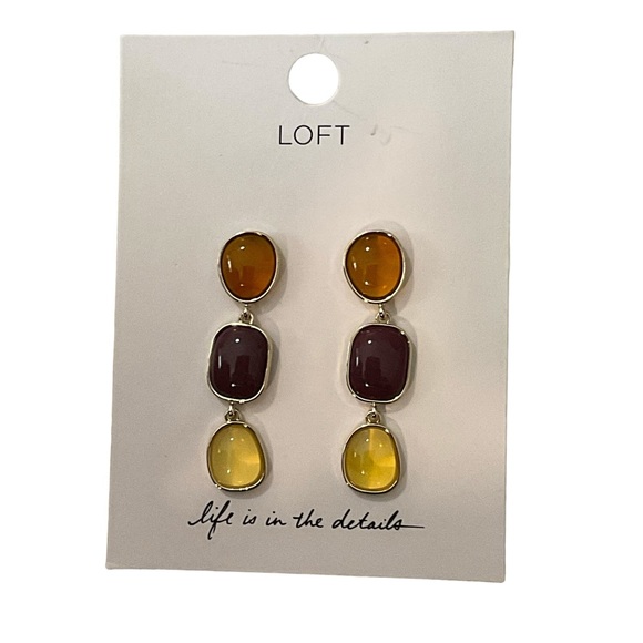 NWT Loft Mixed Stone Drop Statement Perfect Plum Earrings - Picture 3 of 3